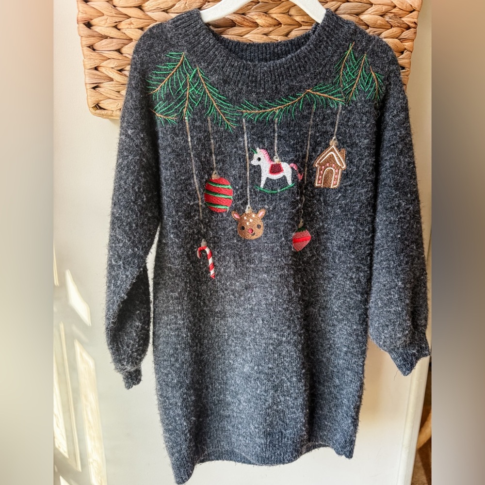 Toddler H&M Charcoal Sweater Dress with Festive Embroidered Details